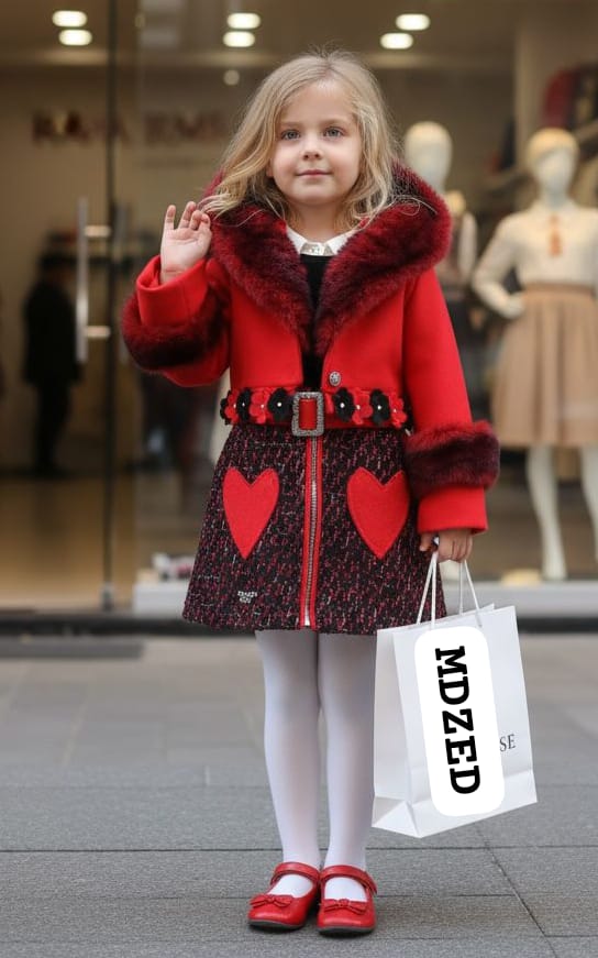 طقم أطفال شتوي أنيق – 3 قطع (بنطلون، كنزة تريكو، معطف)