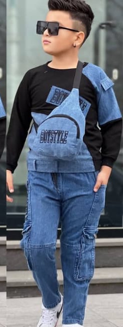 طقم أولادي جينز رياضي 3 قطع بألوان متعددة