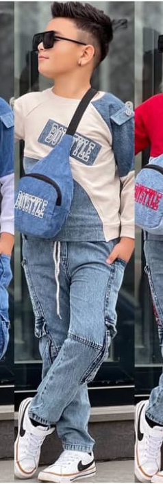 طقم أولادي جينز رياضي 3 قطع بألوان متعددة