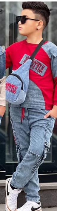 طقم أولادي جينز رياضي 3 قطع بألوان متعددة