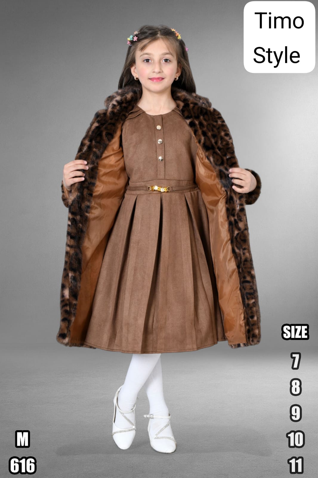 معطف فرو فاخر بنقشة النمر للبنات – تصميم أنيق شتوي