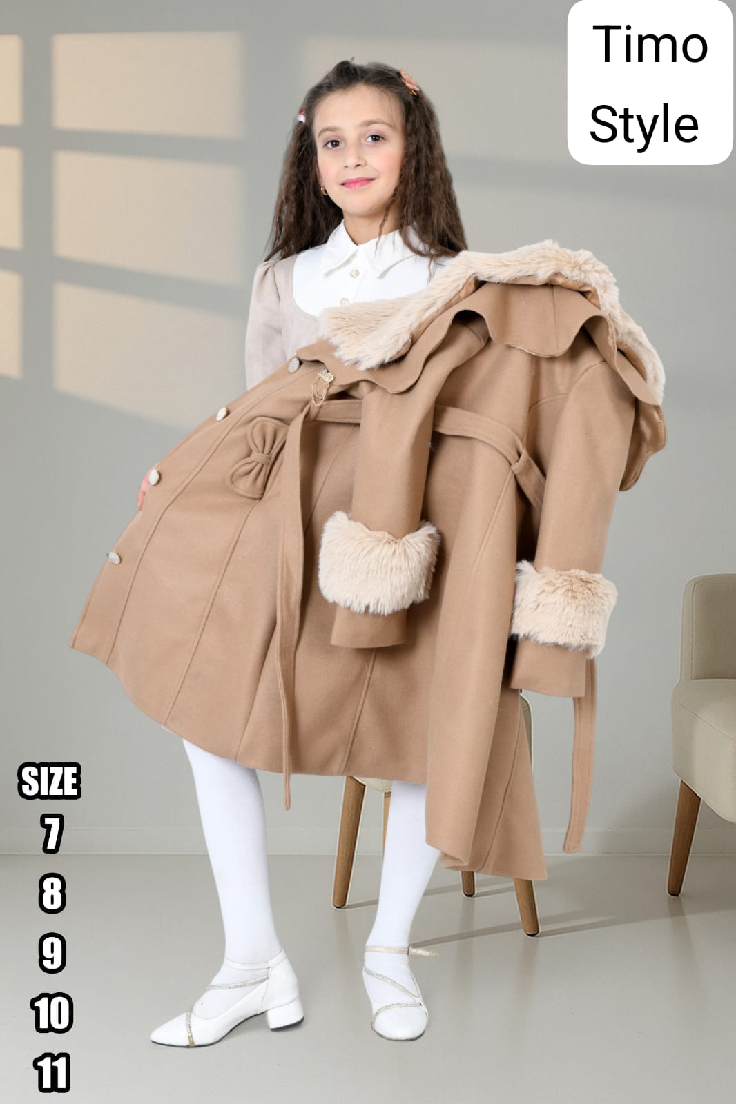 طقم شتوي بناتي أنيق مع معطف فرو