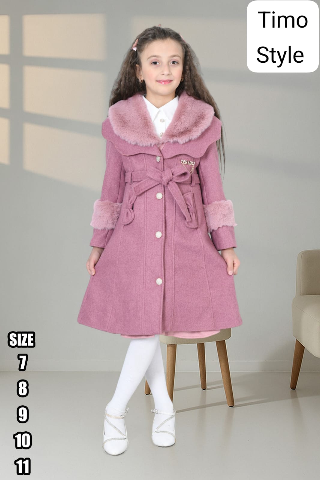 طقم شتوي بناتي أنيق مع معطف فرو